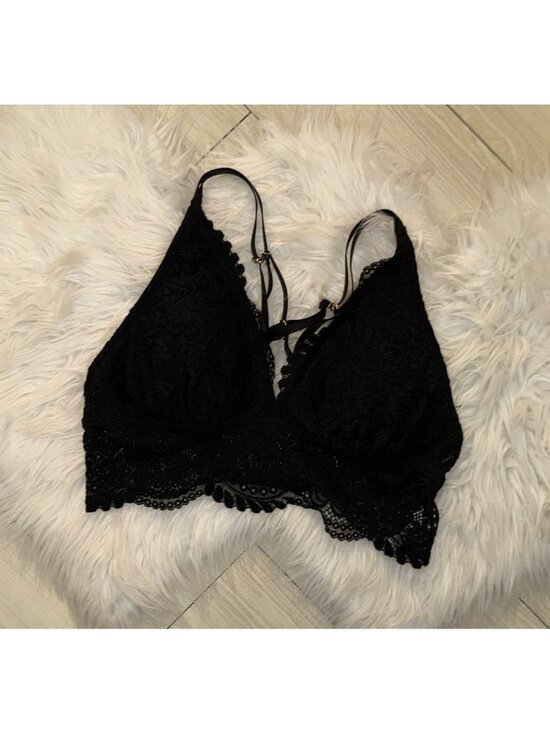 aerie Other - Aerie Lace Bralette Bra Lightly Lined WF Strappy Womens L Large Black New Nwt